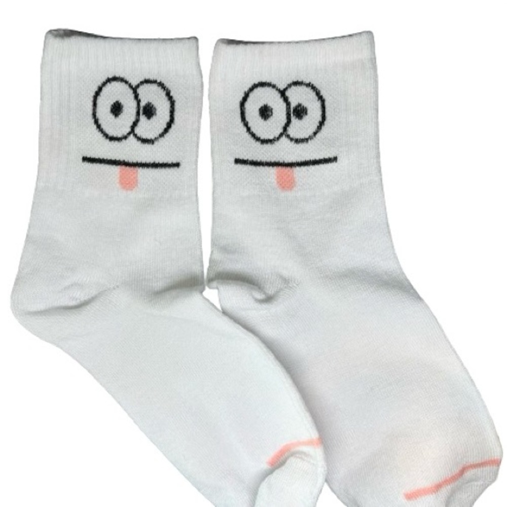 Boutique 👀 Crazy Eyes White Cotton Blend Tube Socks (1 pair)